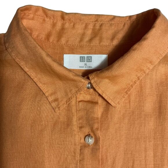 Uniqlo 100% Linen Shirt Women's Size XL  Long Sleeves Button-Up  Apricot - Picture 3 of 6